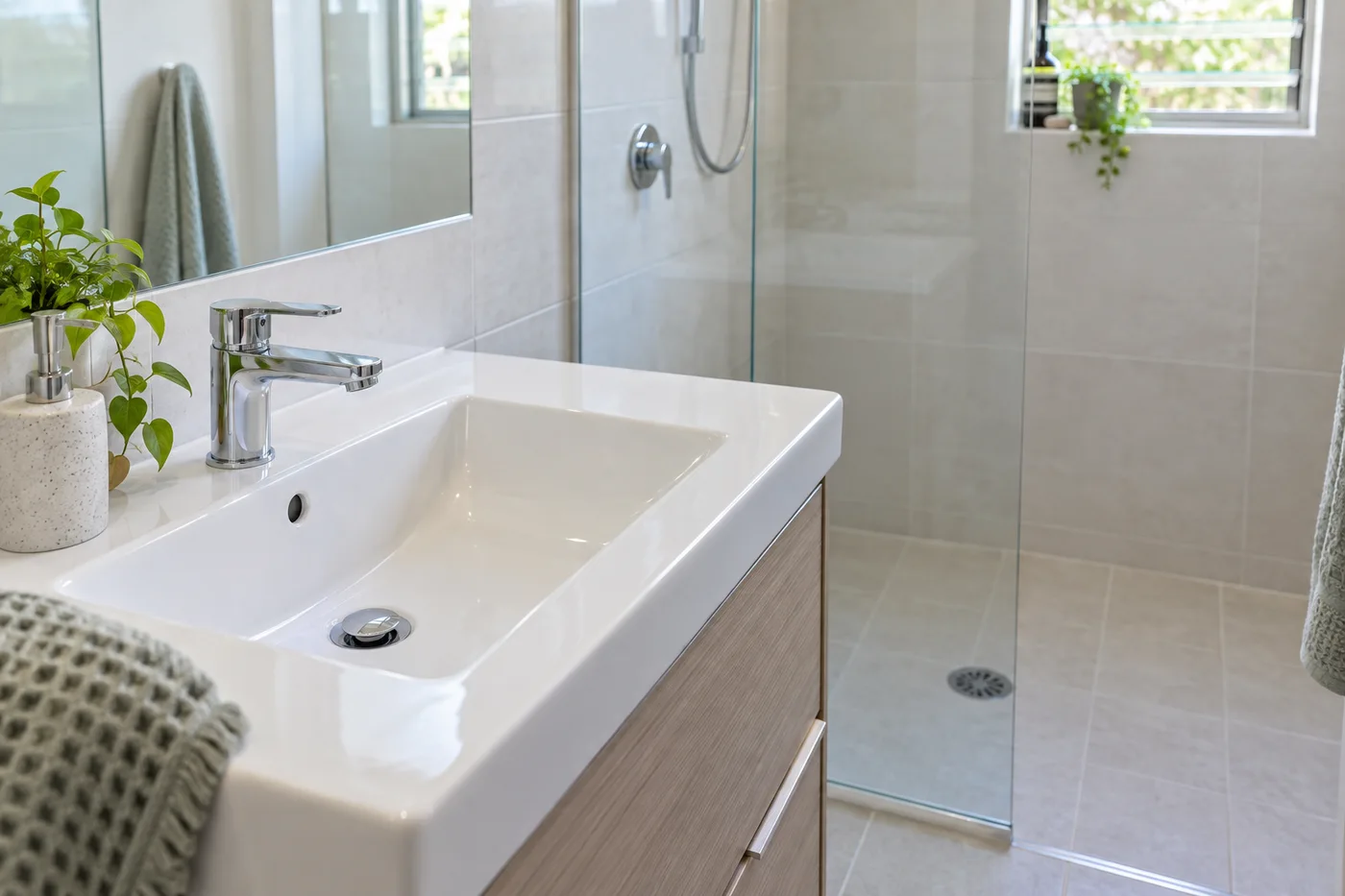 Blocked bathroom drain — illustrative residential setting